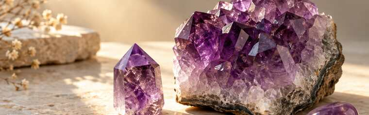 Close-up of glowing amethyst crystals
